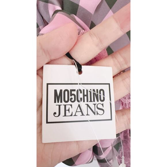 MOSCHINO JEANS Check Lace Long-Sleeve Mini Dress - Fantasy Print Green 44/US8 - Picture 6 of 7